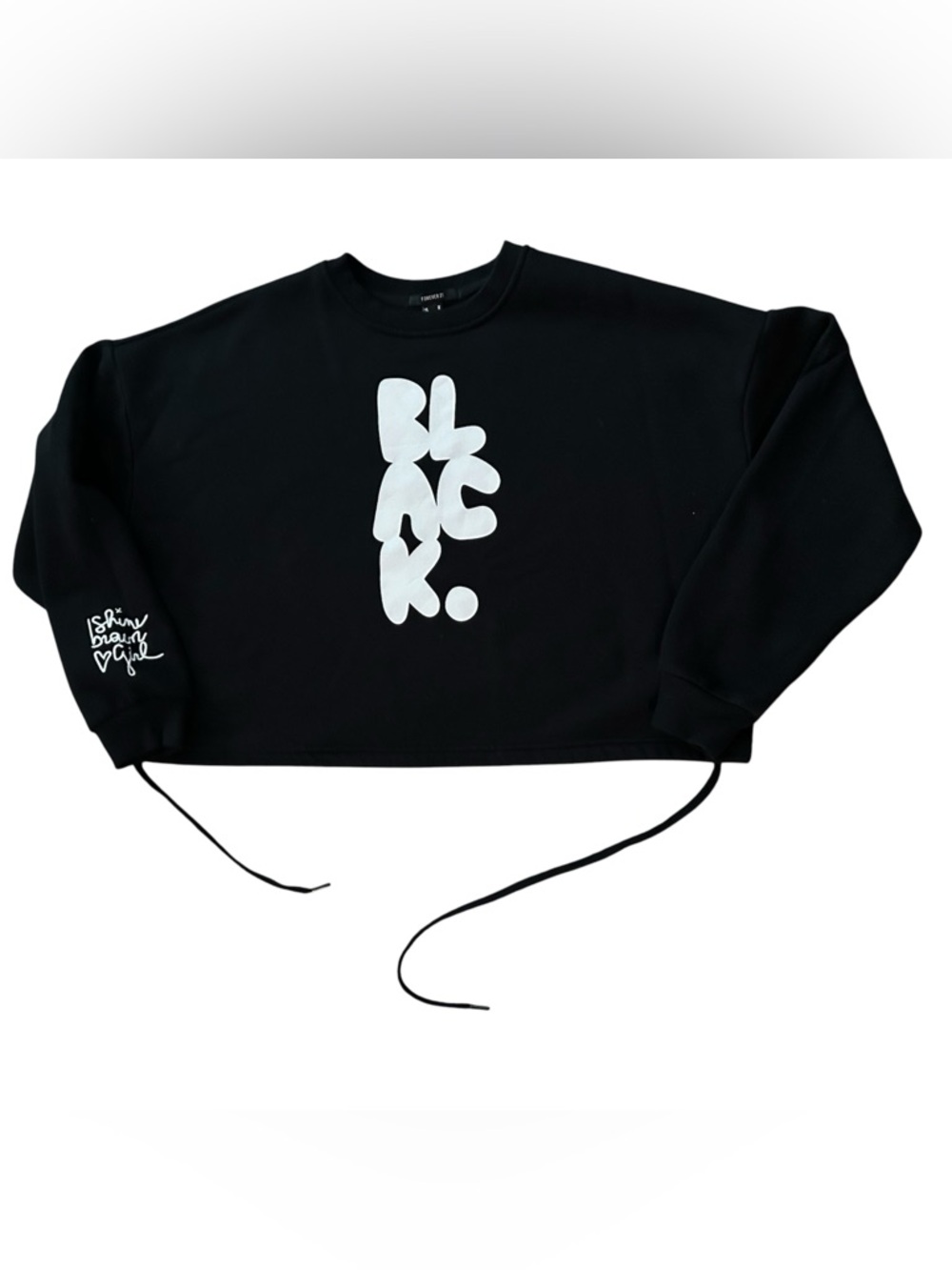 Forever 21 Black Cropped Sweatshirt with White Graphic Size M Oversized